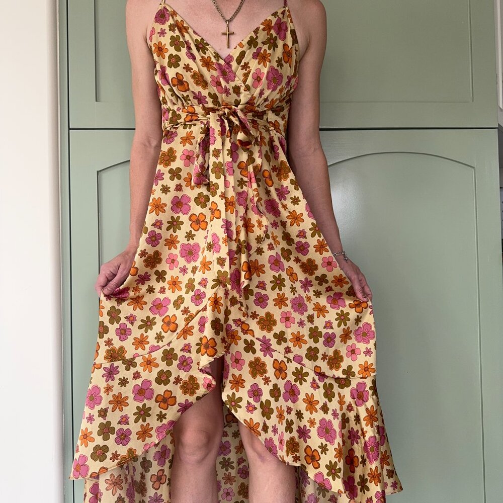 Retro Style Groovy Floral Print Dress